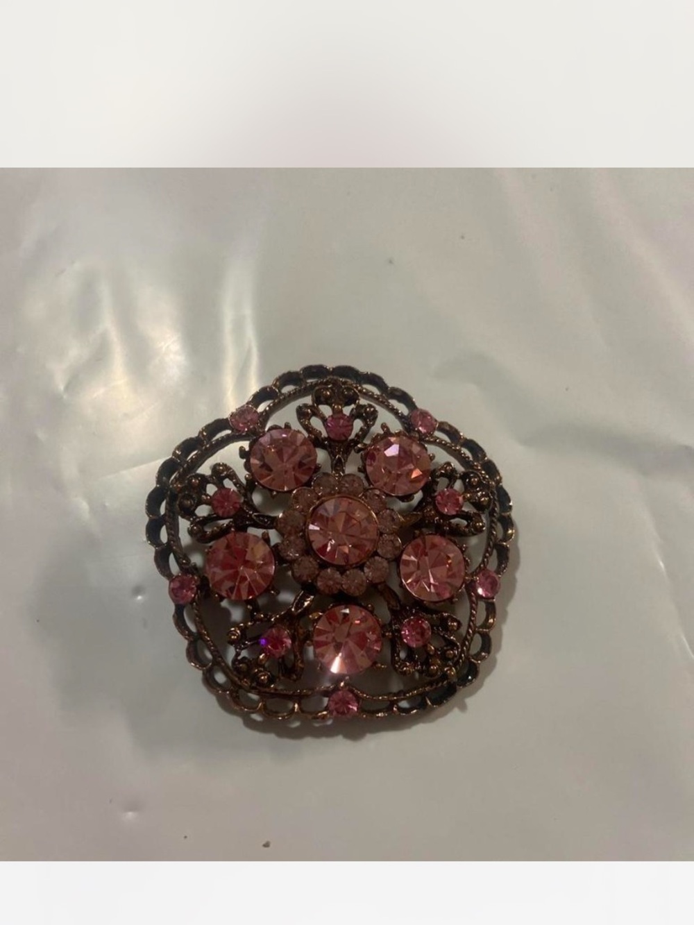Pink Crystal Filigree Statement Brooch - Vintage-Inspired